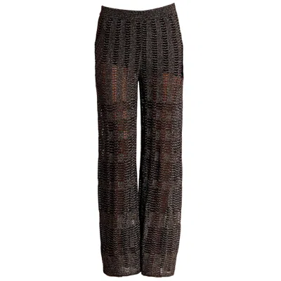 Pre-owned Missoni New  Gold Metallic Crochet Knit Lurex Palazzo Wide Leg Pants Trousers 40 In Black