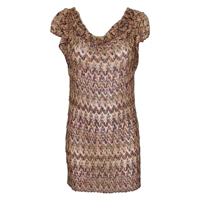 Pre-owned Missoni New  Gold Metallic Crochet Knit Tunic Style Top Mini Dress 40 In Brown