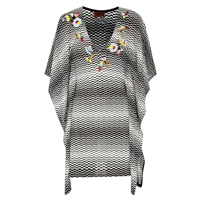 Pre-owned Missoni New  Hand-embroidered Chevron Crochet Knit Dress Kaftan Tunic Cover Up 46 In Gray