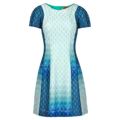 Pre-owned Missoni New  Metallic Seafoam Blue Crochet Knit Cocktail Dress 40