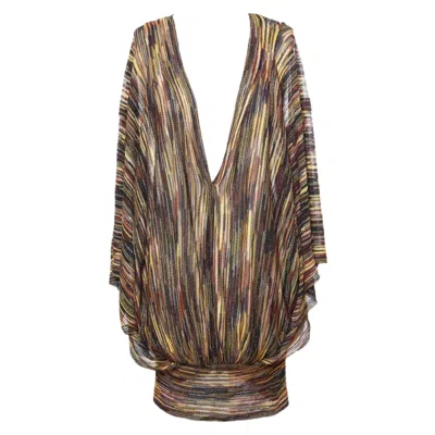 Pre-owned Missoni New  Metallic Signature Knit Dress Tunic Kaftan Cover Up S In Brown