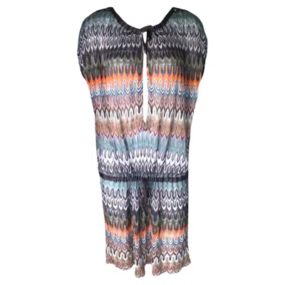 Pre-owned Missoni New  Multicolor Chevron Crochet Knit Kaftan Tunic Cover Up Dress 40 In Gray