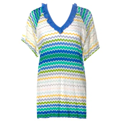 Pre-owned Missoni New  Multicolor Chevron Zigzag Crochet Knit Tunic Cover Up Dress 38 In Gray