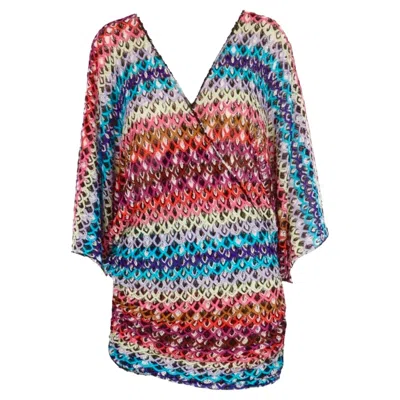 Pre-owned Missoni New  Multicolor Crochet Knit Mini Kaftan Tunic Dress Cover Up 40 In Brown