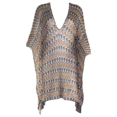 Pre-owned Missoni New  Multicolor Gold Metallic Lurex Crochet Knit Kaftan Tunic Dress 44 In Gray