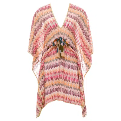 Pre-owned Missoni New  Multicolor Gold Metallic Lurex Crochet Knit Kaftan Tunic Dress M