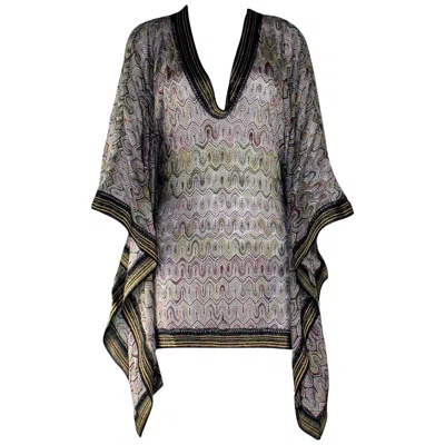 Pre-owned Missoni New  Multicolor Metallic Lurex Crochet Knit Kaftan Tunic Top Mini Dress S In Gray