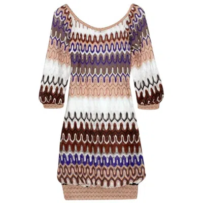 Pre-owned Missoni New  Multicolor Signature Chevron Crochet Knit Dress 40 In Brown