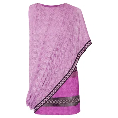 Pre-owned Missoni New  Pink "barbie" Embllished Draped Cocktail Saree Style Dress 40