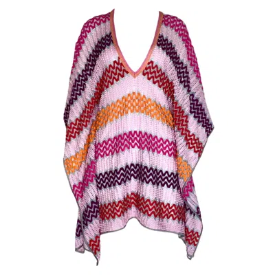 Pre-owned Missoni New  Pink Multicolor Crochet Knit Kaftan Tunic Cover Up Dress S