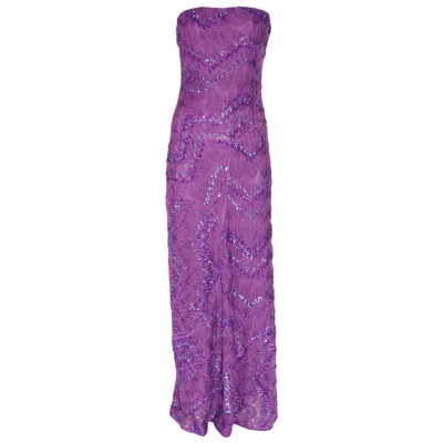 Pre-owned Missoni New  Purple Embroidered Crochet Knit Evening Gown Maxi Dress 42