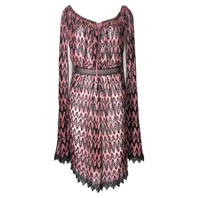 Pre-owned Missoni New  Rare Belted Cape Dress Peek-a-boo Neckline & Lace Trimming S In Gray