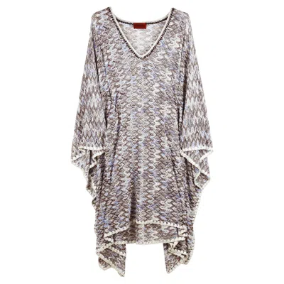 Pre-owned Missoni New  Seafoam Metallic Lurex Kaftan Tunic Dress Coverup 38 In Gray
