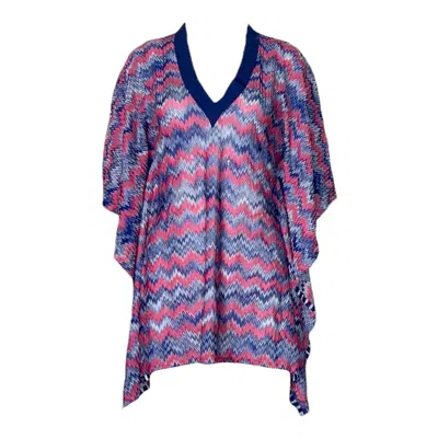 Pre-owned Missoni New  Signature Chevron Crochet Knit Kaftan Tunic Cover Up Top Dress 40 In Gray