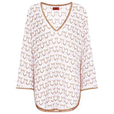 Pre-owned Missoni New  Signature White & Gold Metallic Knit Dress Kaftan Cover Up 40