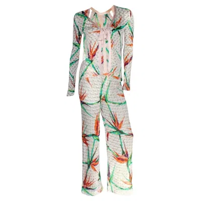 Pre-owned Missoni New  Tropical Crochet Knit 3pcs Ensemble Set Suit Top Pants Jacket 40 In Gold