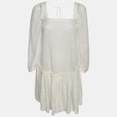 Pre-owned Missoni Off White Crochet Long Sleeve Mini Dress S