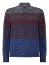 Missoni Long Sleeve Polo In Pure Wool With Flame Pattern In Multi