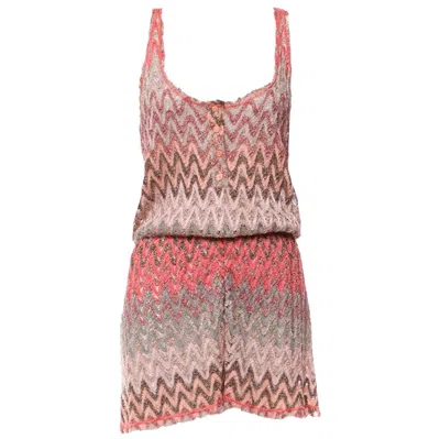Pre-owned Missoni Ombre Metallic Crochet Frayed Knit Playsuit Romper Jumpsuit Overall 40 In Brown