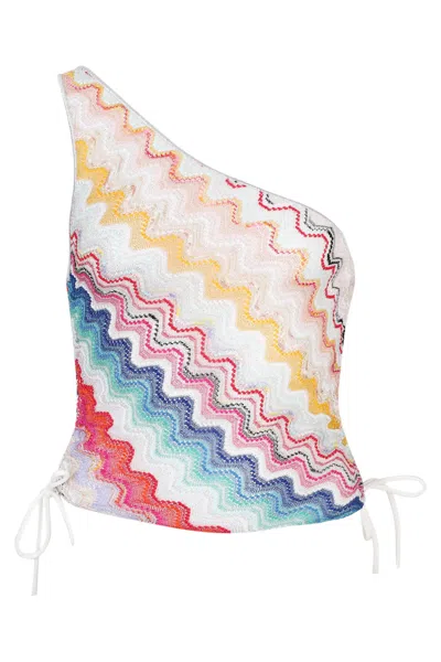 Missoni On Shoulder Crop Top Multicolored White Base
