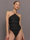 Missoni Zigzag Pattern One Piece Swimsuit In Black Tone On Tone Chevron Raschel W,lurex