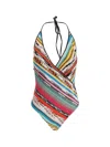 Missoni Multicolored Striped One-piece With Deep V-neckline In Multi Dark