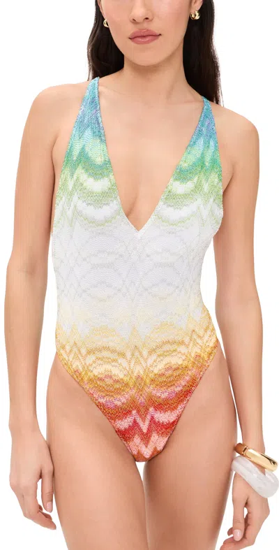 Missoni V-neck Chevron Swimsuit In Multi