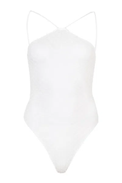 Missoni One Piece Swimsuit In Lame Halterneck White