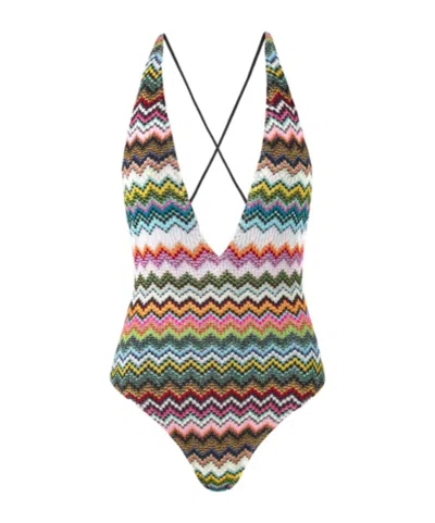 MISSONI MISSONI PIXEL-EFFECT ZIGZAG PATTERN ONE-PIECE SWIMSUIT