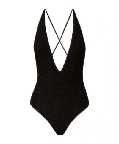 Missoni One-piece Swimsuit In Lamé Viscose With Raschel Workmanship In Black