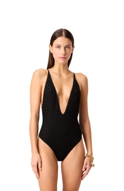 Missoni One-piece Swimsuit In Lamé Viscose With Raschel Workmanship In Black