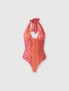 Missoni Chevron Halter One-piece Swimsuit In Red