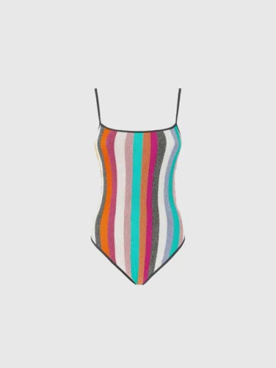 MISSONI MISSONI ONE-PIECE SWIMSUIT IN STRIPED RIBBED LAMÉ KNIT