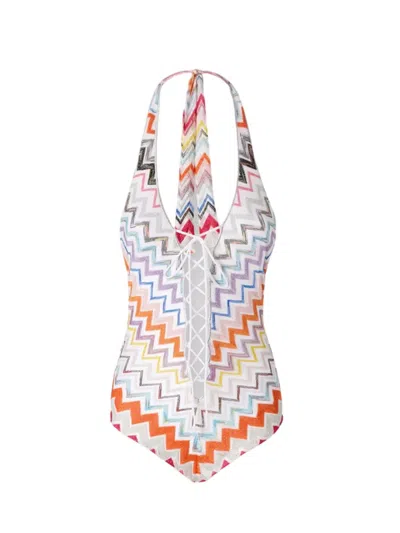 Missoni One-piece Swimsuit In Zig Zag Viscose With Lurex In Multicolour