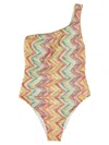 Missoni One-shoulder One-piece Swimsuit In Printed Tulle In Multicolor