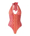 Missoni Chevron Halter One-piece Swimsuit In Red