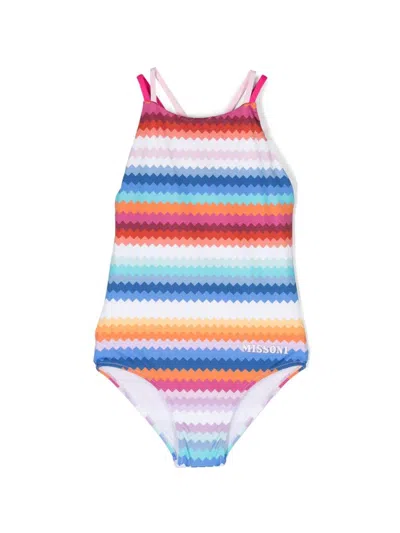 Missoni Kids' Zig Zag Print Jersey One Piece Swimsuit In Multicolor