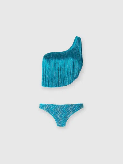 Missoni One-shoulder-bikini Aus Zickzack-lamé Aus Viskose Mit Fransen