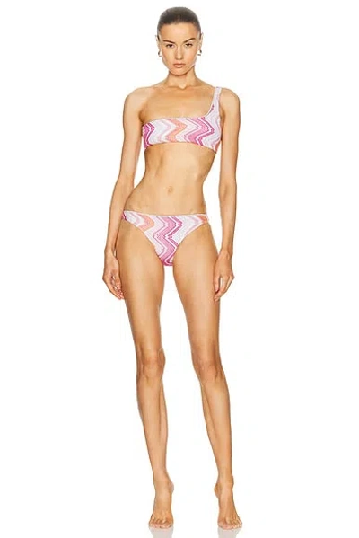 Missoni One Shoulder Bikini Set In Pink