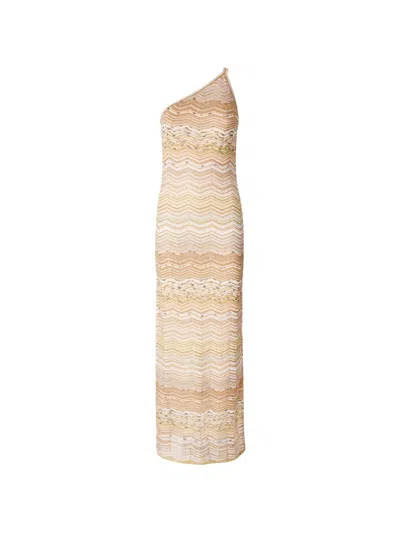 Missoni One-shoulder Sequin-embellished Striped Metallic Crochet-knit Maxi Dress In Gold