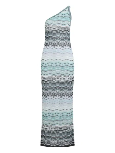 Missoni One-shoulder Chevron-pattern Maxi Dress In Blue