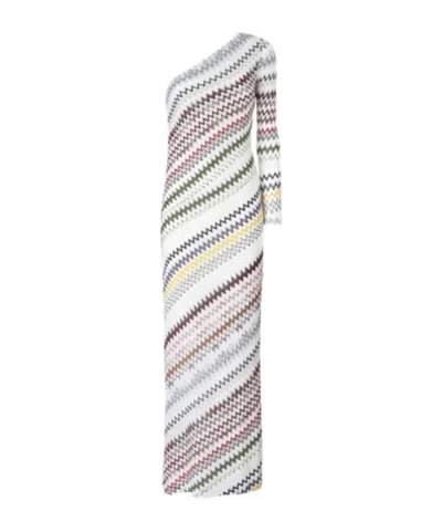 Missoni Asymmetric One Sleeve Long Viscose Dress In Multi