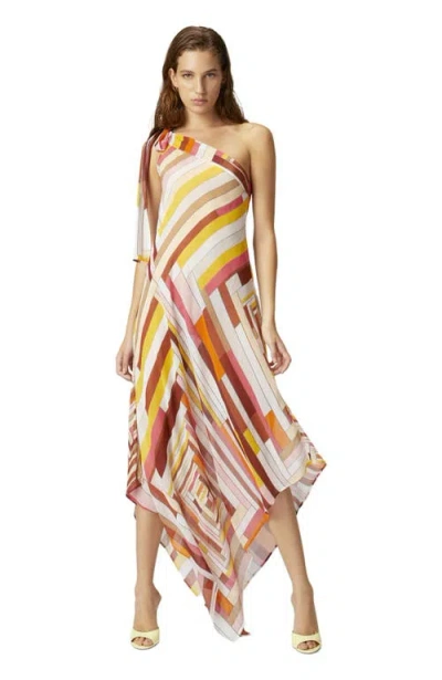 Missoni One-shoulder Cover-up Dress In Printed Silk With Scarf Bottom In Multicoloured