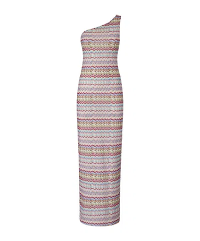 Missoni One-shoulder Cover-up In Printed Tulle With Zigzag Pattern In Multi