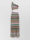 Missoni One Shoulder Knit Dress Zigzag Detail In Multi