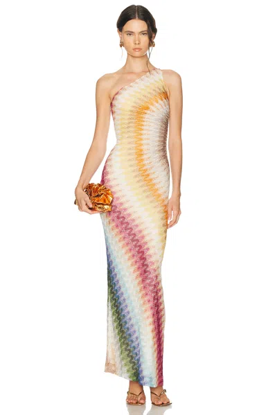Missoni One Shoulder Long Dress In Multi