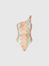 Missoni One-shoulder One-piece Swimsuit In Printed Tulle In Pink