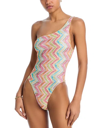 Missoni One-shoulder One-piece Swimsuit In Printed Tulle In Multi