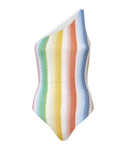 Missoni Mare One-shoulder Striped Metallic Crochet-knit Swimsuit In Multi