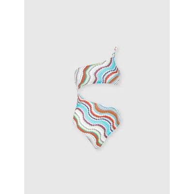 MISSONI MISSONI ONE-SHOULDER ONE-PIECE SWIMSUIT WITH LAMÉ WAVE MOTIF AND CUT-OUT DETAIL